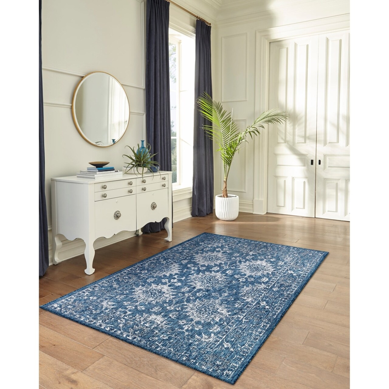 The Rug Department Liora Manne Carmel Vintage Floral Indoor Outdoor Area Rug Navy